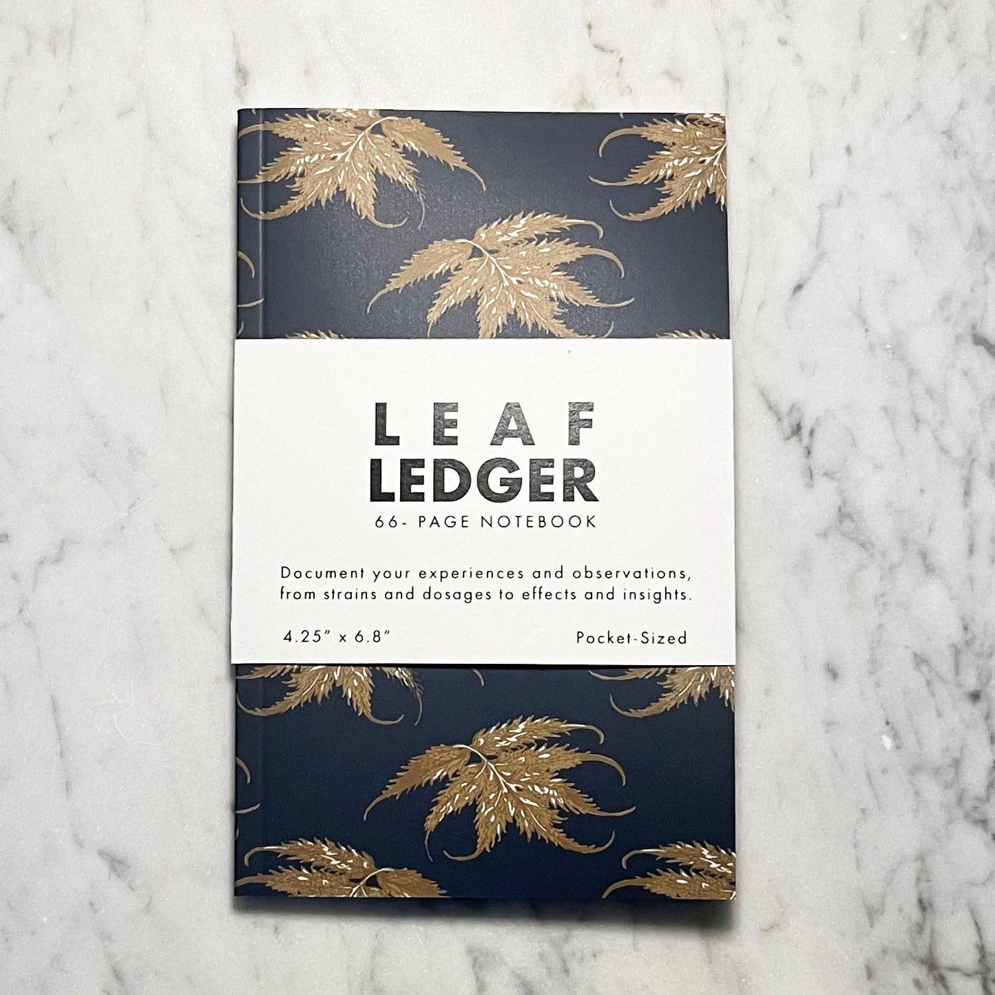 Leaf Ledger Pocket-Sized Notebook (Navy Gold)