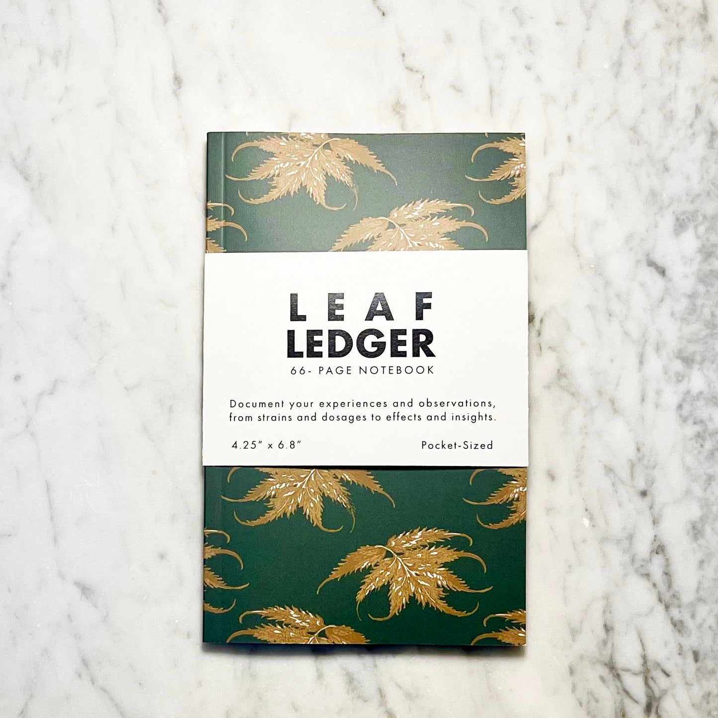 Leaf Ledger Pocket-Sized Notebook (Emerald and Gold)