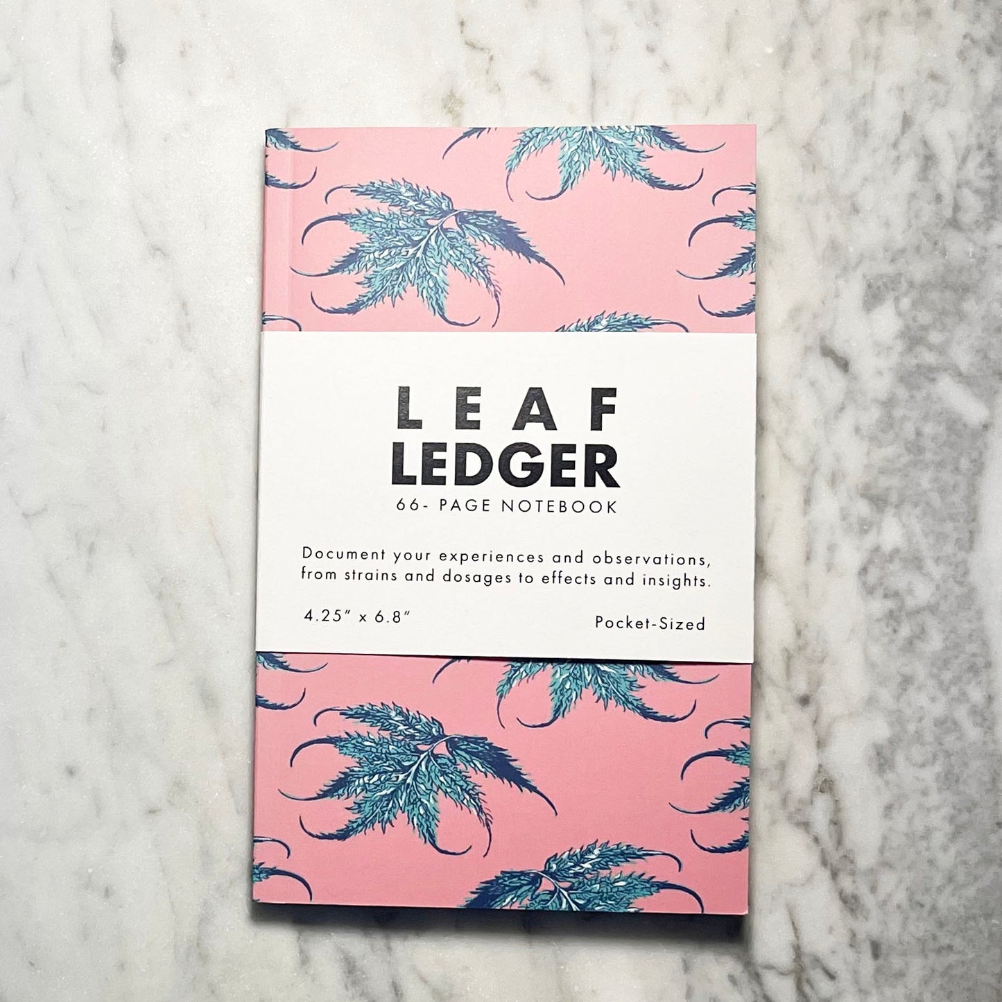 Leaf Ledger Pocket-Sized Notebook (Pink and Teal)